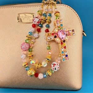 ✝️Luxury Bag/Phone Chain Charm/Keychain Colorful Rhinestone CROSS Crystal Beads